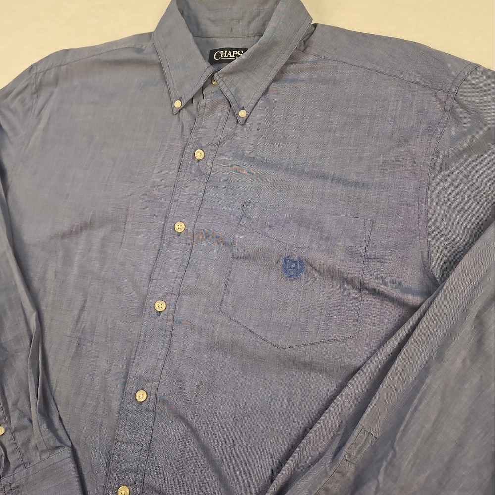 CHAPS Easy Care Mens Long Sleeve Button Down Solid Color Blue Shirt Sz Big 2XB